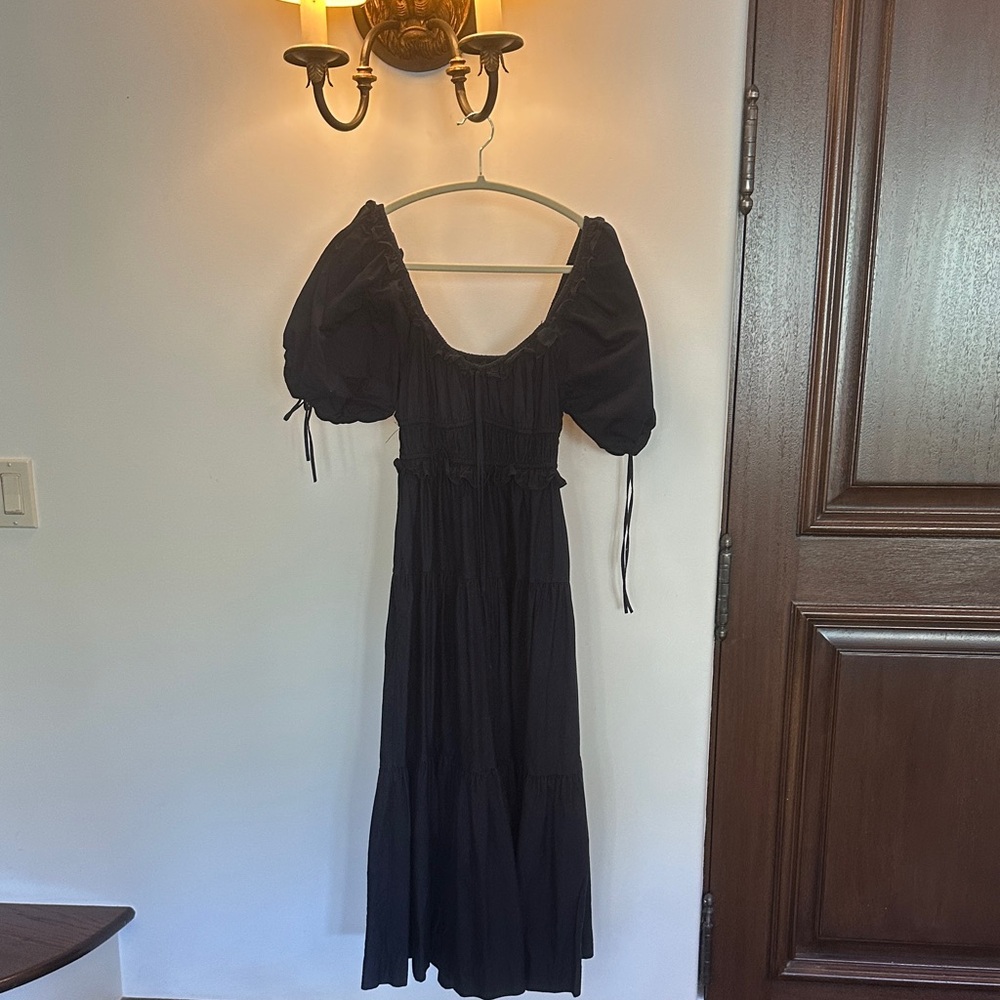 En Saison Navy Maxi Dress with Puff Sleeves